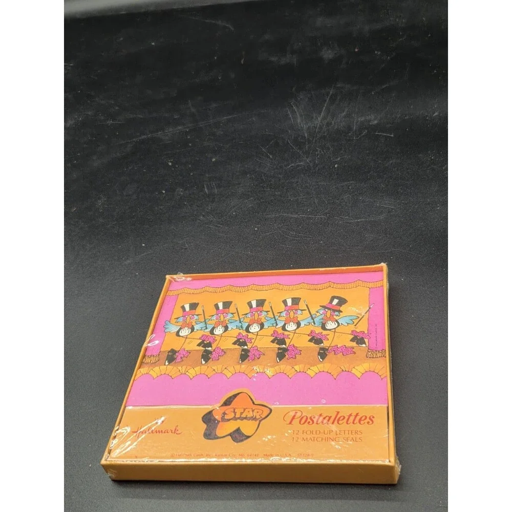 Vintage Hallmark Notecards Dancing Birds Theater Stage Dance Top Hat Cane 12